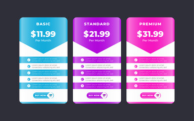 Vector modern pricing table design template