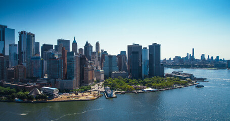 Aerial View of Lower Manhattan Architecture. Panoramic Photo of Wall Street Financial District from...