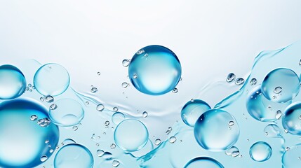 Transparent blue water bubbles on a white background