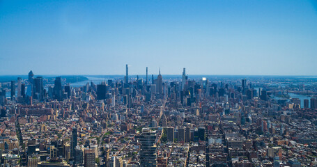 Scenic Aerial New York City View Towards Lower Manhattan Architecture. Panoramic Footage of Midtown...