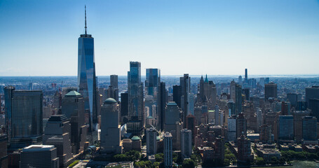 Scenic Aerial New York City View Towards Lower Manhattan Architecture. Panoramic Footage of Midtown...