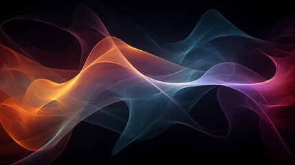 Colorful flame smoke banner on dark background. Soft magical glow abstract scene