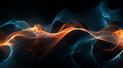 Colorful flame smoke banner on dark background. Soft magical glow abstract scene