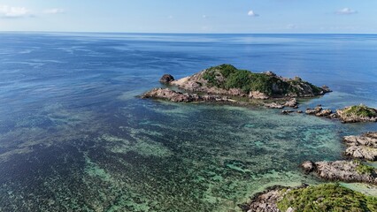 Landscape of rock islands and blue ocean in Okinawa