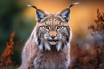 Obraz premium Portrait of an Iberian lynx in the wild looking at camera