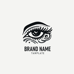 Female eye with lashes and art make-up. Makeup master logo. For beauty salon, brow master. Woman eye logo.