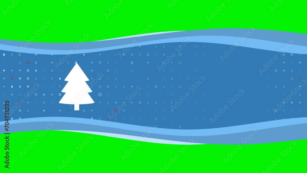 Poster animation of blue banner waves movement with white fir-tree symbol on the left. on the background th