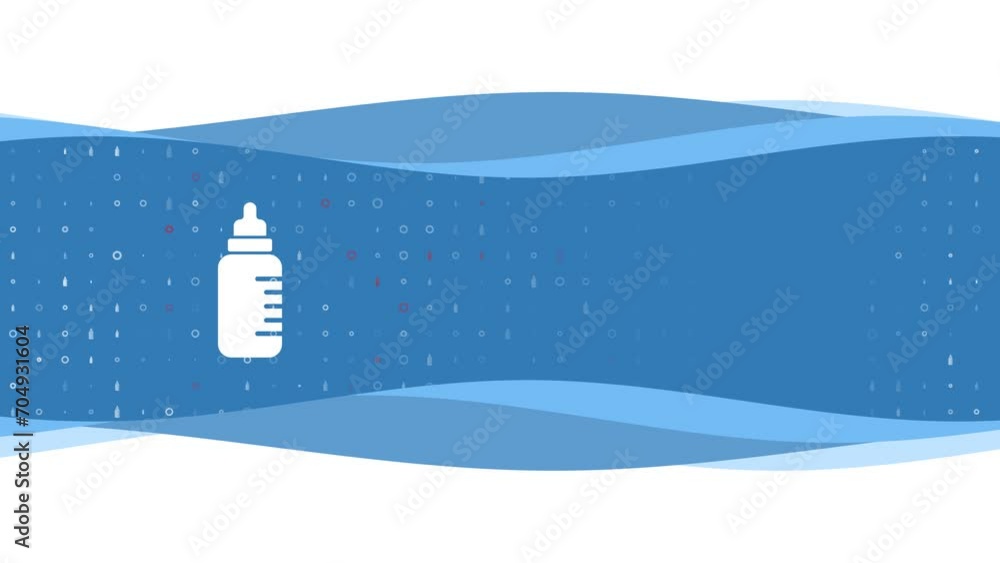 Poster animation of blue banner waves movement with white feeding bottle symbol on the left. on the backgro