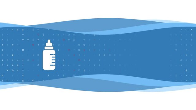 Animation of blue banner waves movement with white feeding bottle symbol on the left. On the background there are small white shapes. Seamless looped 4k animation on chroma key background