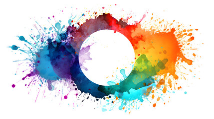 Circular circle frame made of rainbow colors watercolor splashes, isolated on white background - obrazy, fototapety, plakaty