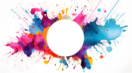 Tuinposter Circular circle frame made of rainbow colors watercolor splashes, isolated on white background © Oksana