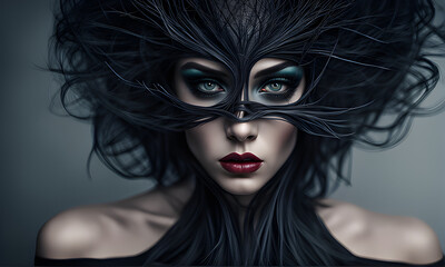Fototapeta premium a portrait of an irresistible beauty of a girl with expressive eyebrows and eyes, stile dark fantasy v3, bare shoulders, painted in gloomy gothic art,