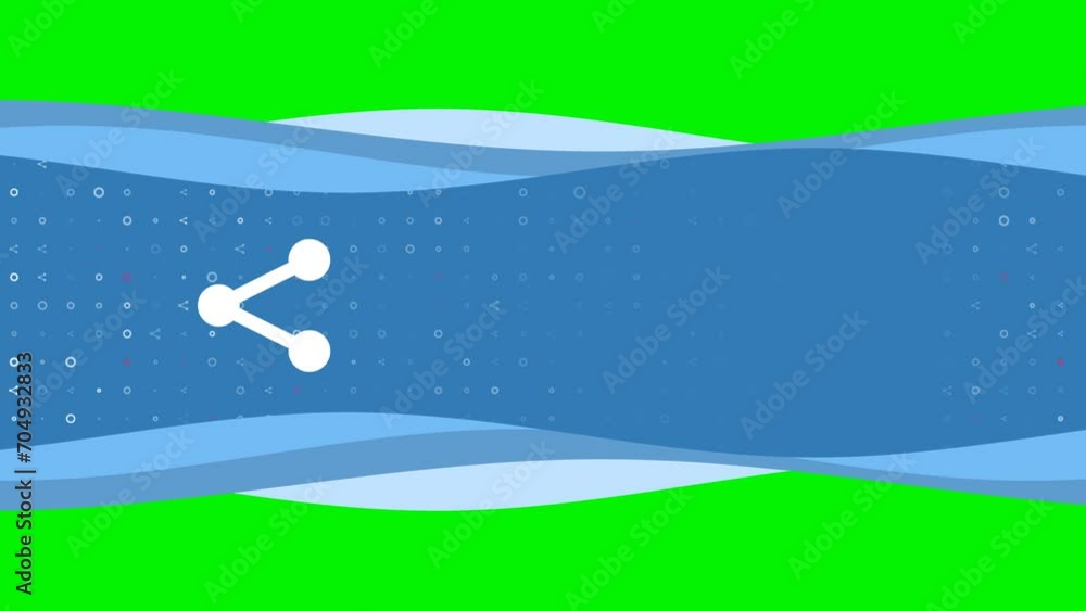 Aufkleber animation of blue banner waves movement with white share symbol on the left. on the background there