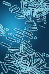 Enterobacteriaceae, gram-negative rod-shaped bacteria, part of intestinal microbiome and causative agents of different infections, 3D rendering. Escherichia coli, Klebsiella, Enterobacter and other