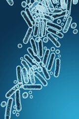 Naklejka premium Enterobacteriaceae, gram-negative rod-shaped bacteria, part of intestinal microbiome and causative agents of different infections, 3D rendering. Escherichia coli, Klebsiella, Enterobacter and other
