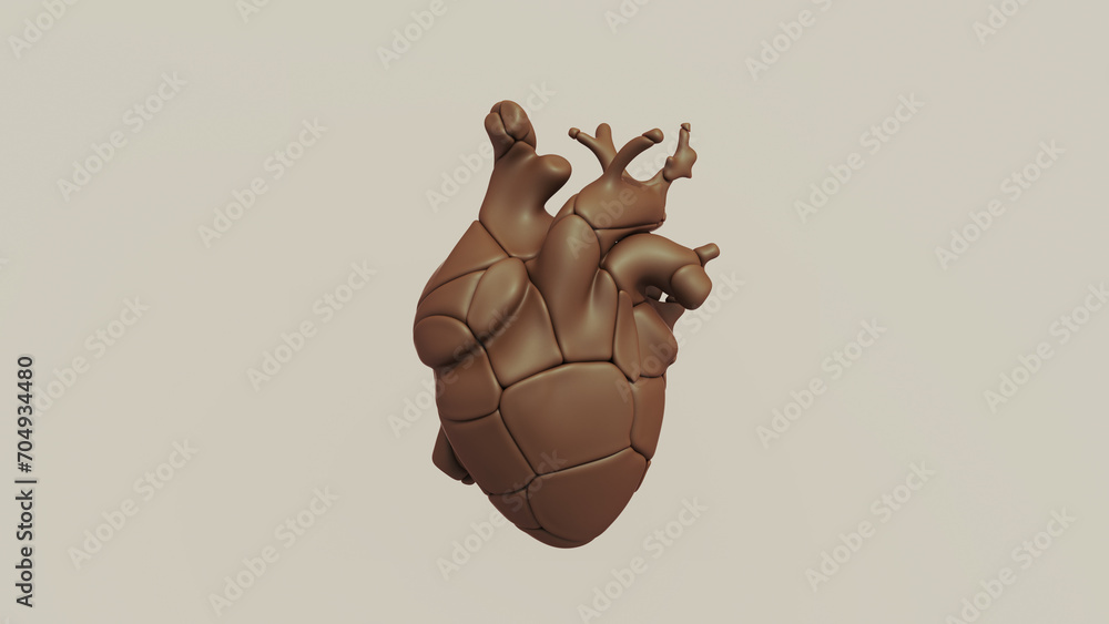 Poster chocolate heart fragments brown soft rounded dark cocoa block gourmet 3d illustration render digital