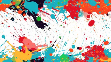 a multicolored pattern of paint splattered on a white background with black, red, blue, green, yellow, and orange colors.