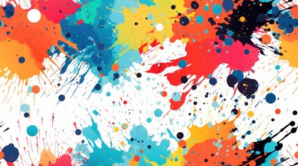  a multicolored paint splattered background with lots of black dots on the bottom and bottom of the image.