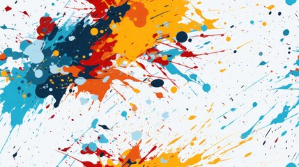  colorful paint splattered on a white background with a red, yellow, blue, and black paint splattered on it.