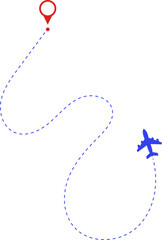 Airplane route. Route icon - two points with dotted path and location pin. Route location icon two pin sign and dotted line. Travel vector icon.