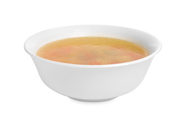Delicious vegetable soup in bowl isolated on white