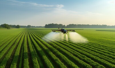 Agricultural Efficiency: Crop Spraying Tractor Enhancing Pest Control on Lush Farmland