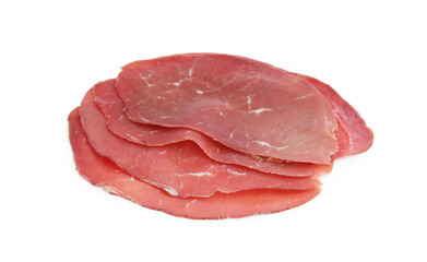 Slices of tasty bresaola isolated on white