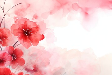  a watercolor painting of red flowers on a white background with a place for a text or an image with a place for your own text.