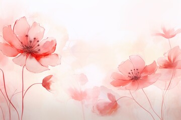  watercolor painting of pink flowers on a white background with a place for the text on the left side of the image.