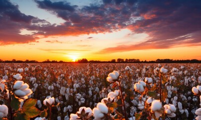 A Serene Cotton Field at Sunset