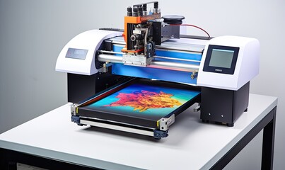 A High-Tech Printer and Cutting-Edge Monitor on a Stylish Table