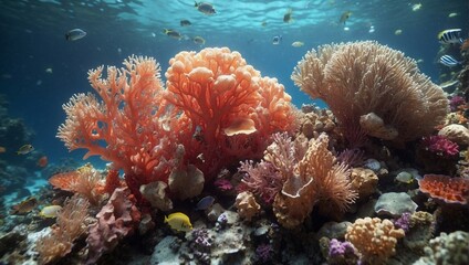 Naklejka na ściany i meble reef corals in the ocean, fish