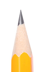 Sharp graphite pencil isolated on white. Macro photo