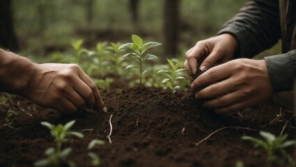 Fototapeta premium hands that plant plants in the ground