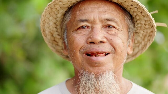 Senior southeast asian man with white facial hair, happiness and contentment