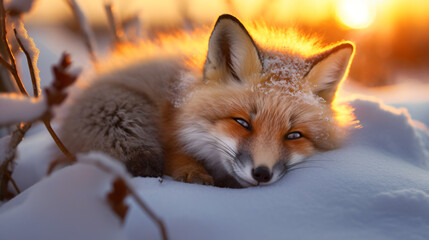 Cute fox cub sleeping