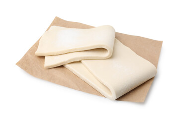 Raw puff pastry dough isolated on white