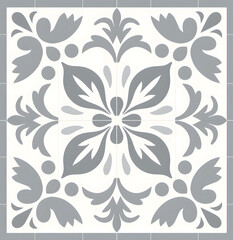 Fototapeta na wymiar Grey and white Modern stylish abstract floral geometric tile