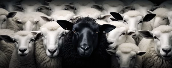 Foto op Plexiglas Black head of sheep between white sheeps. © Milan