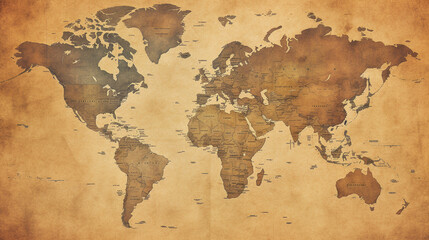 Vintage Map Texture A textured background featuring a vintage world map, suitable for educational websites, travel blogs, or historical documentary