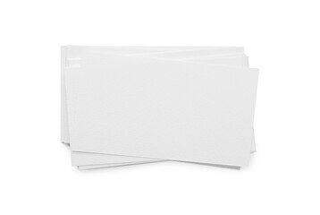 Blank business cards isolated on white, top view. Mockup for design