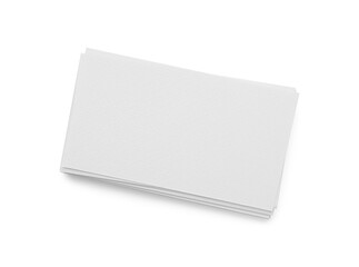Blank business cards isolated on white, top view. Mockup for design