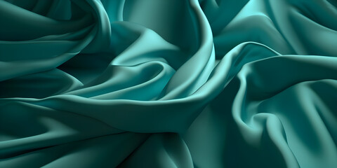 Obraz premium Turquoise silk with beautiful folds. Background with beautiful fabric. Edited AI illustration. 