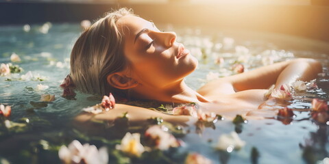 spring spa day where women enjoy relaxation and beauty treatments , Generative AI - obrazy, fototapety, plakaty