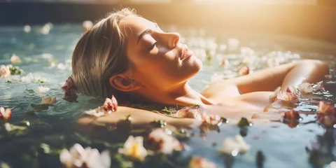 Tuinposter spring spa day where women enjoy relaxation and beauty treatments , Generative AI © Лилия Захарчук