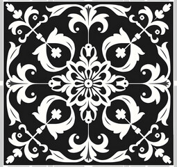 Black and white Modern stylish abstract floral geometric tile