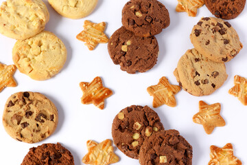 Christmas cookies with chocolate on white background