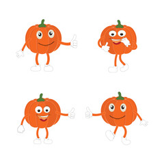 Pumpkins character cartoon, Halloween pumpkin icon vector. Flat design, halloween scary pumpkin with smile, happy face, various expression.