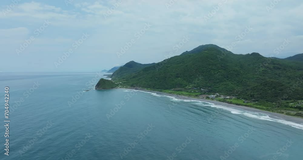 Poster Drone fly over nature landscape in Hualien sea coastline in Taiwan