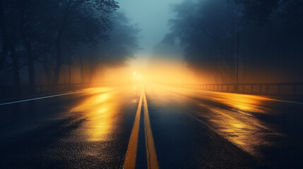 Dangerous autumn road in fog